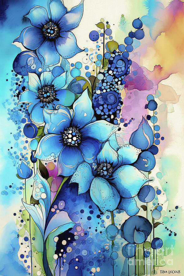 Blue Delphiniums Painting - Beautiful Blue Delphiniums by Tina LeCour