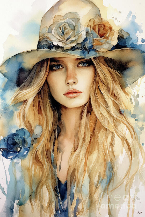 Beautiful Blue Eyed Cowgirl 3 Painting by Tina LeCour