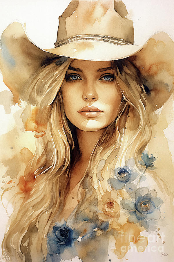 Pretty Woman Movie Painting - Beautiful Blue Eyed Cowgirl by Tina LeCour