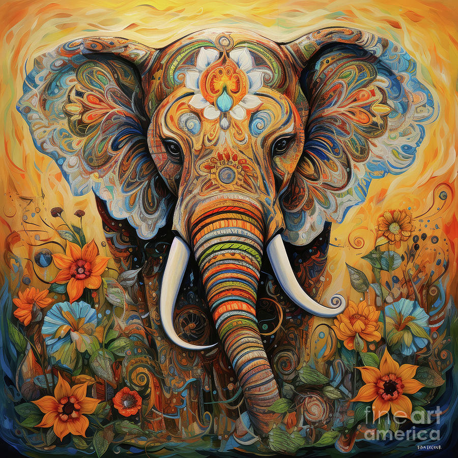 Elephant Painting - Beautiful Bohemian Elephant by Tina LeCour