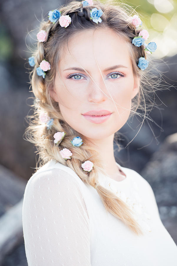 Beautiful Bride with Flowers in her Hair Photograph by 4fr