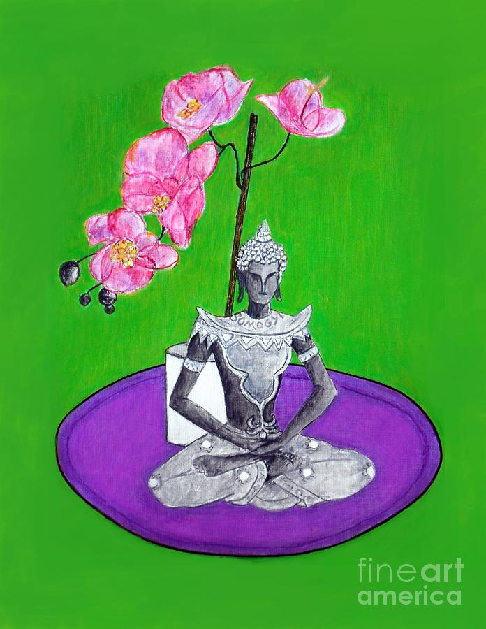 Beautiful Buddha Under Orchids Painting by Jayne Somogy