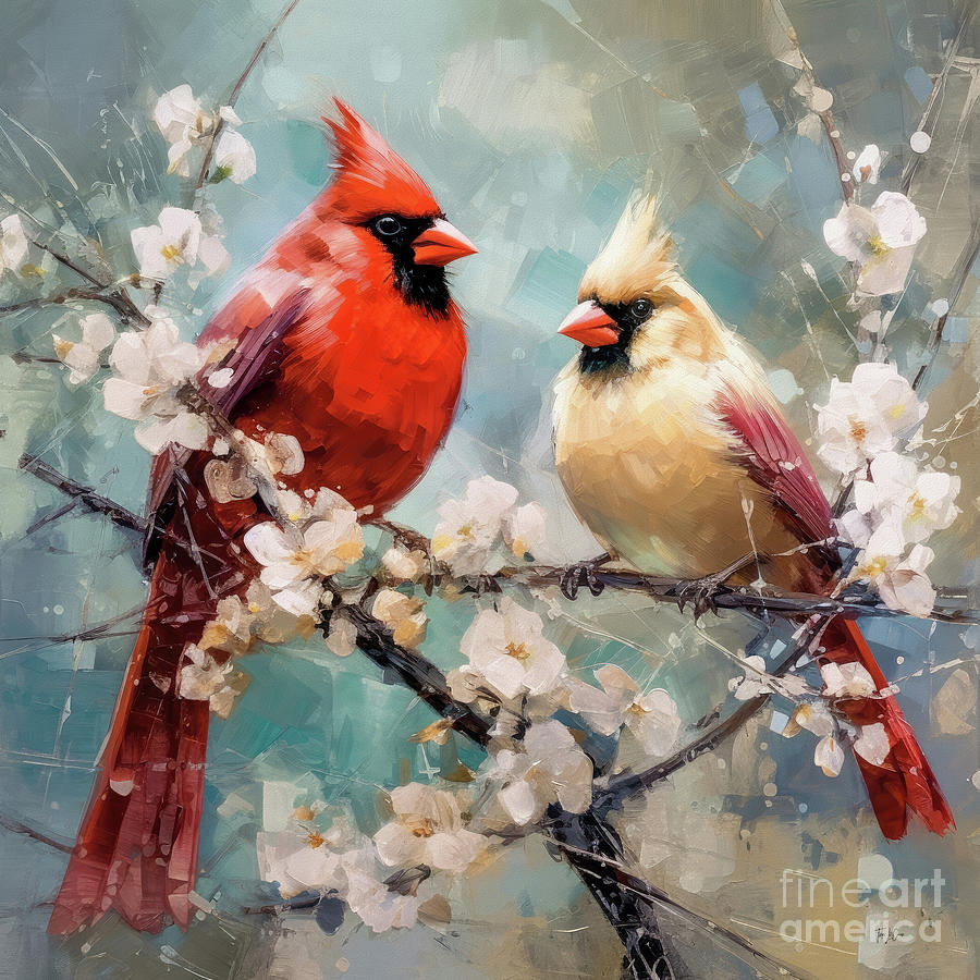 Northern Cardinals Painting - Beautiful Cardinal Couple by Tina LeCour