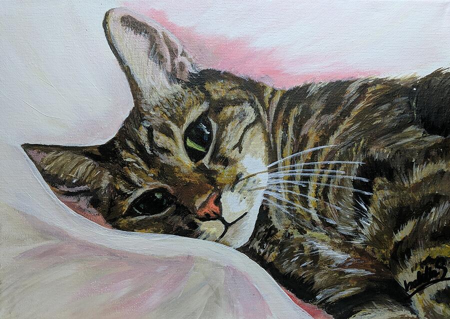 Cat Painting - Beautiful cat in repose by Abbie Shores