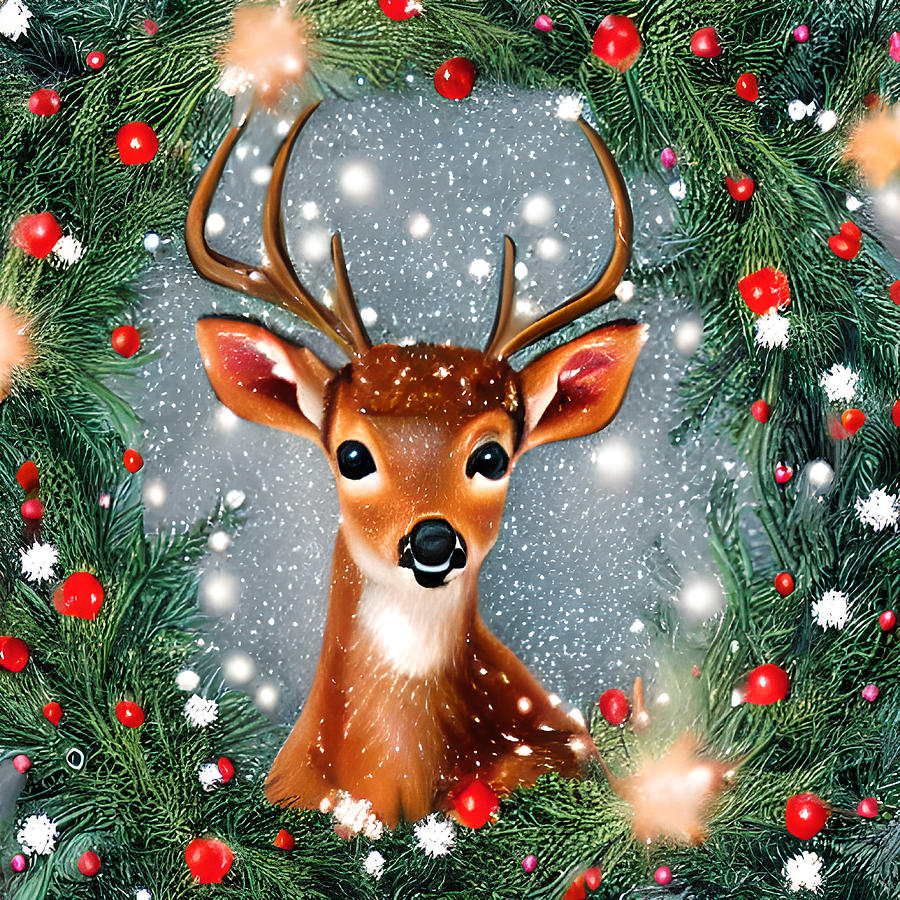 Beautiful Christmas Deer Digital Art by Dee Zagata - Pixels