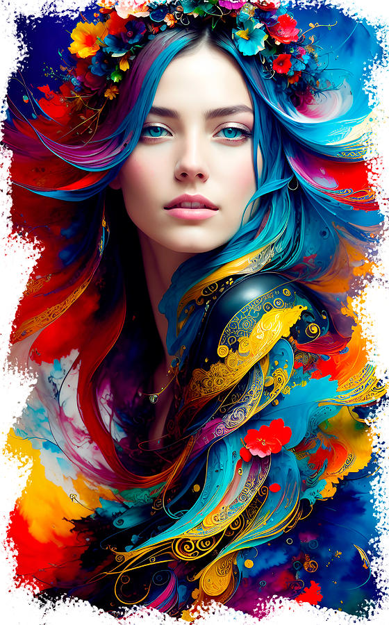 Beautiful Colorful Floral Woman Digital Art by Franklin Flores - Fine ...