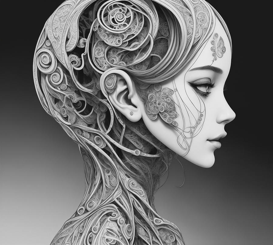 Beautiful Complex Wood Carving Girl V3 Digital Art By Jim Brey Fine