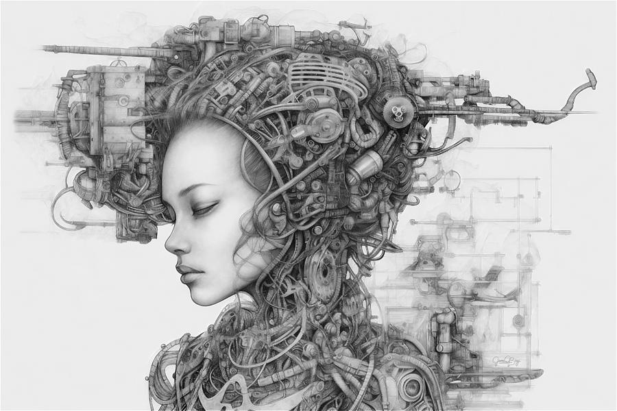 Beautiful Cybernetic Woman Buys Herself Many New Parts Digital Art By