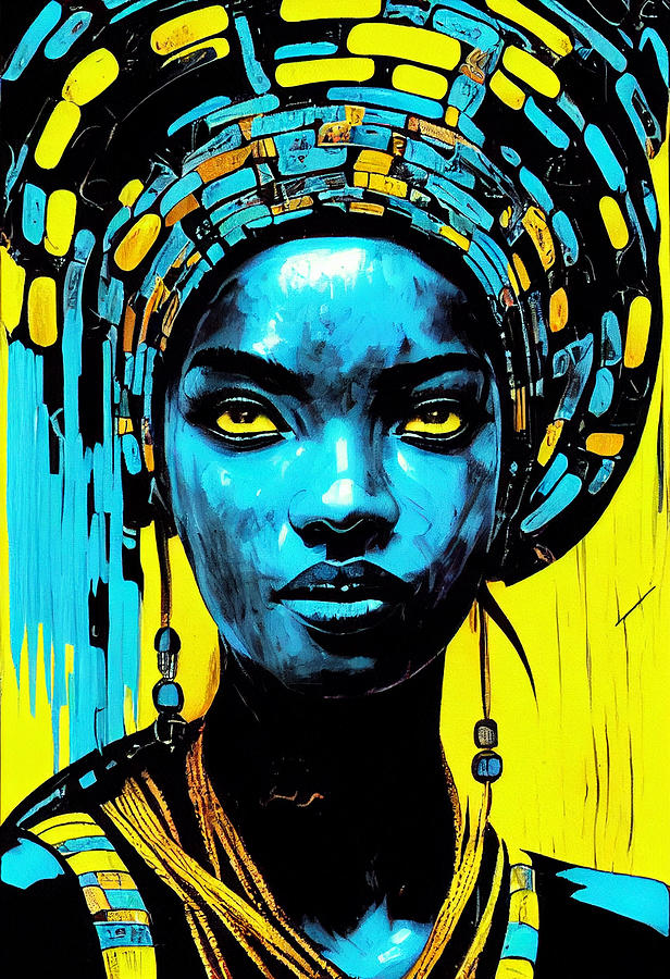 Beautiful cyberpunk African Queen Jungle rain portrait Pr ...