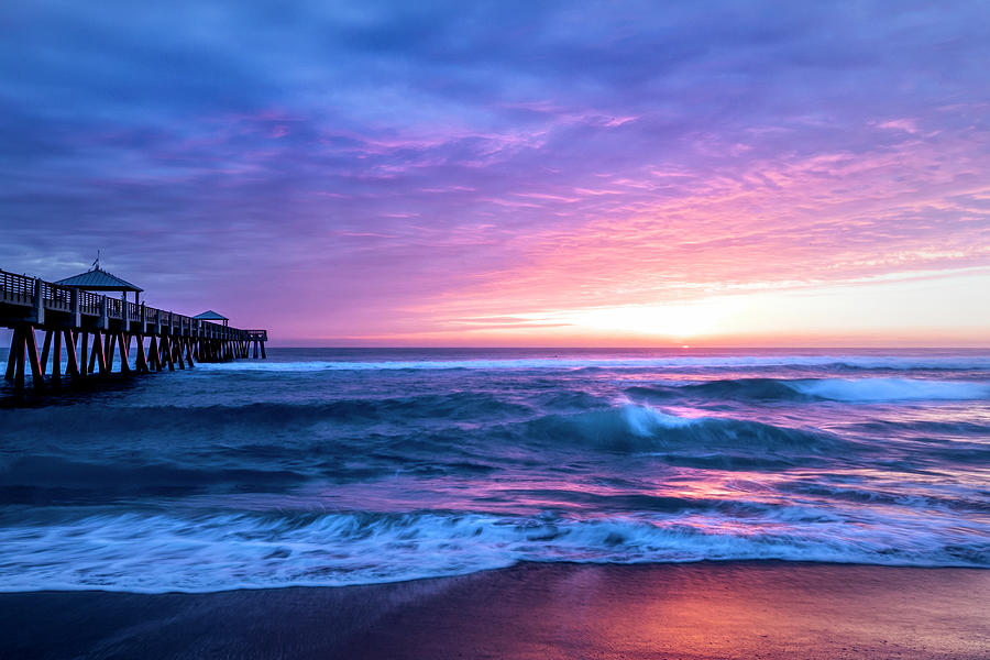 Beautiful Dawn Colors at the Pier Photograph by Debra and Dave Vanderlaan