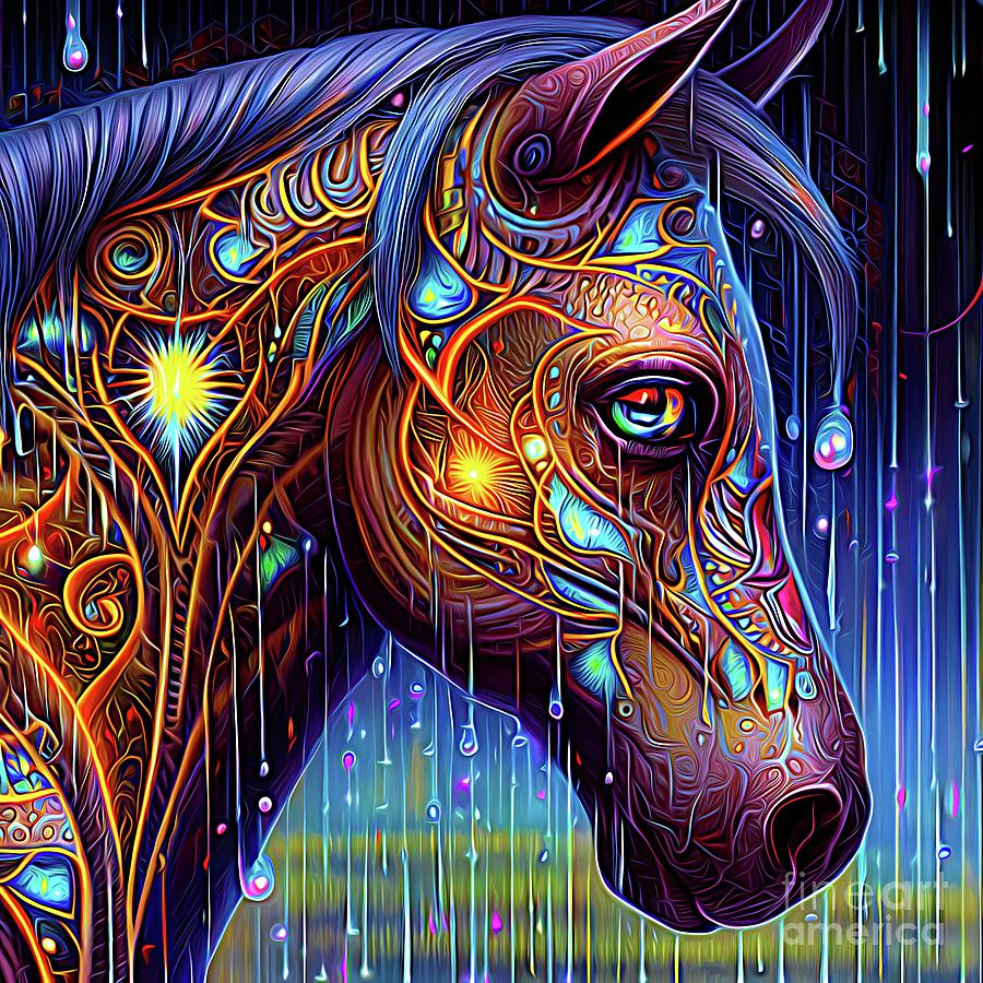 Beautiful Decorative Multicolored Horse in The Rain 2 Abstract Expressionism Digital Art by Rose Santuci-Sofranko