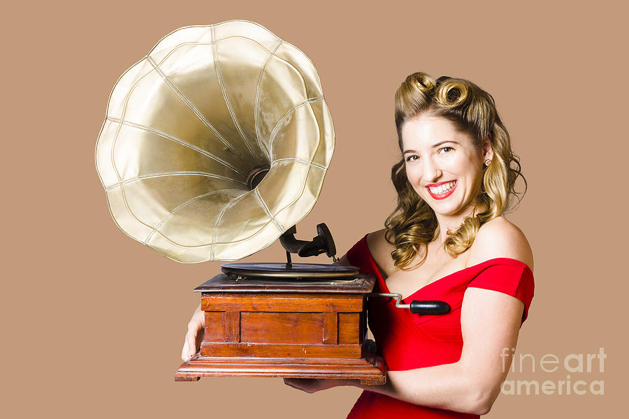 Beautiful disco diner pinup with gramophone Photograph by Jorgo Photography