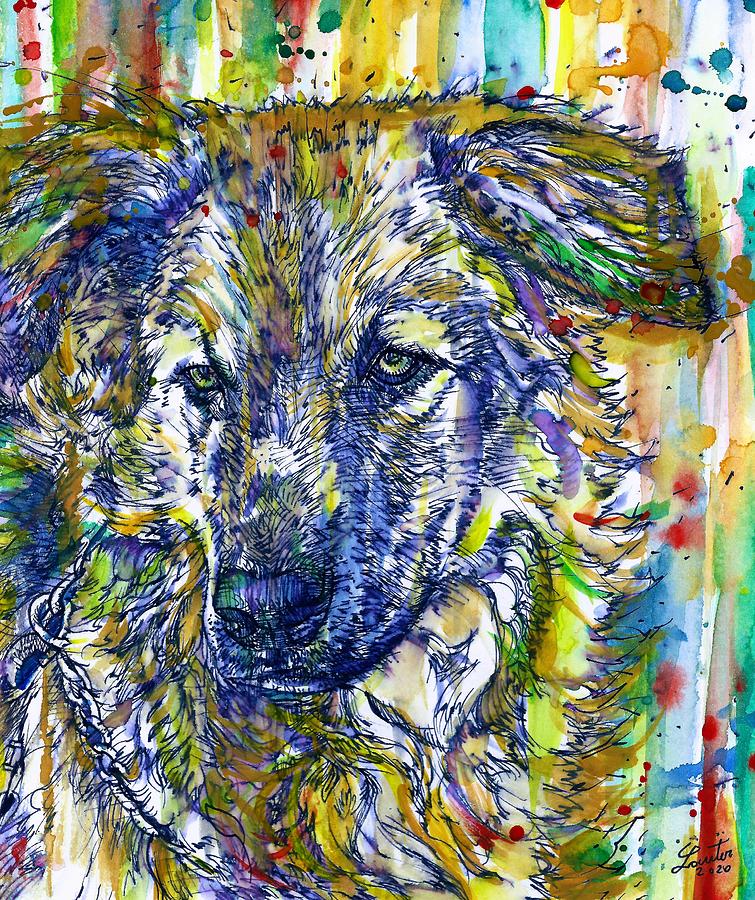 Dog Painting - BEAUTIFUL DOG - watercolor and ink portrait by Fabrizio Cassetta