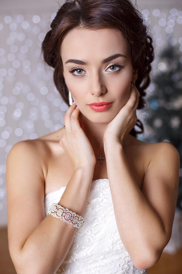 Beautiful Elegant Bride With Dark Hair Posing At Studio Photograph by Slava_Vladzimirskaya