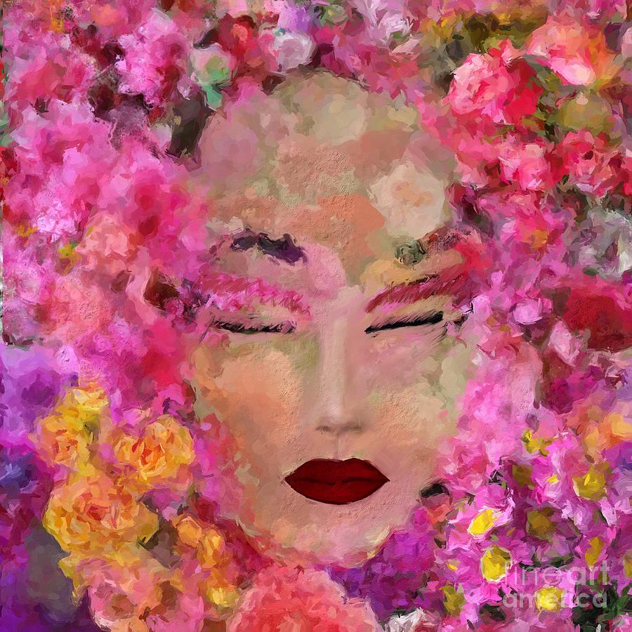 Beautiful face on Flowers background   Digital Art by Doron B