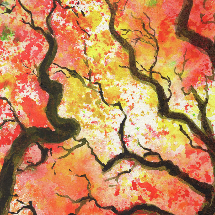 Beautiful Fall Tree Splash Of Season Watercolor II Painting by Irina Sztukowski