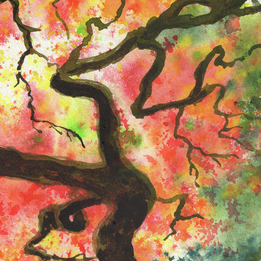Beautiful Fall Tree Splash Of Season Watercolor III Painting by Irina Sztukowski