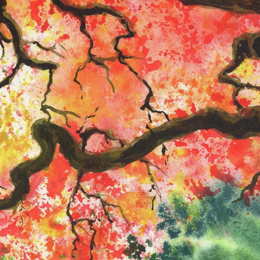 Beautiful Fall Tree Splash Of Season Watercolor IV Painting by Irina Sztukowski