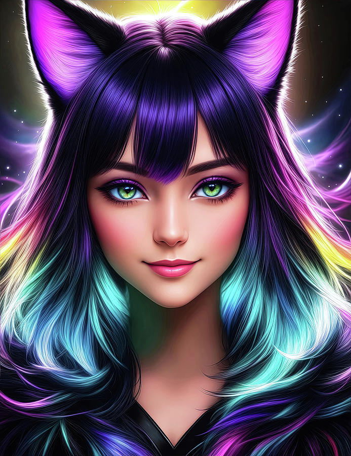 Beautiful Fantasy Teenager Anime Girl Portrait Digital Art by Julio ...