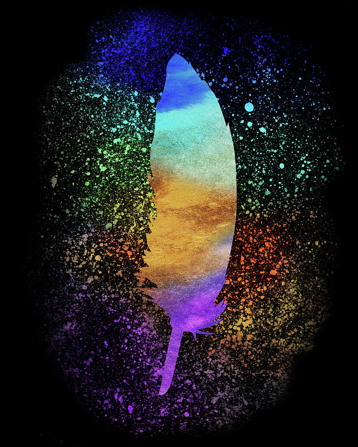 Beautiful Feather Silhouette With Splash Of Color Painting