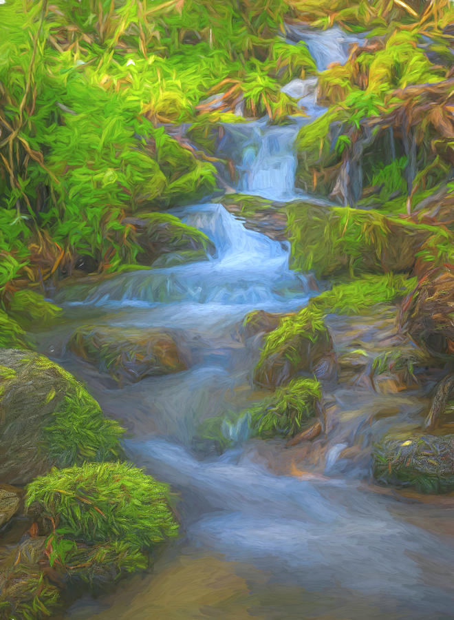 Beautiful Forest Waterfall Painting by Dan Sproul
