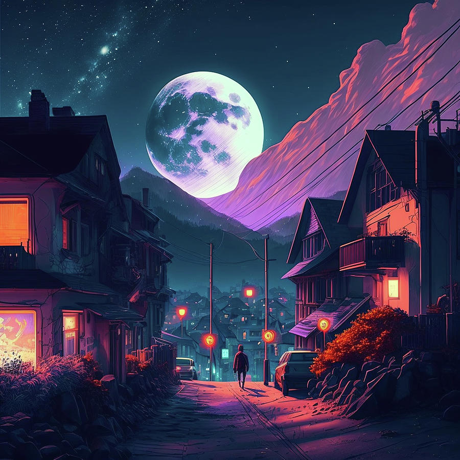 Beautiful Full Moon in The Zyosa City Digital Art by Kailooma X TheDol ...