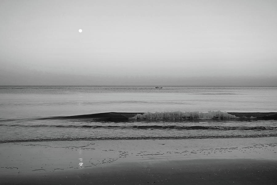 Beautiful Full Moon Surise on Naples Beach Naples Florida Black and White Photograph by Toby McGuire