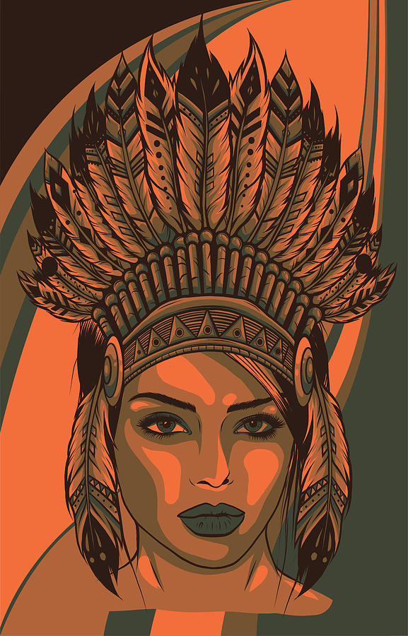 Beautiful girl in a headdress of North American Indians. Digital Art by ...