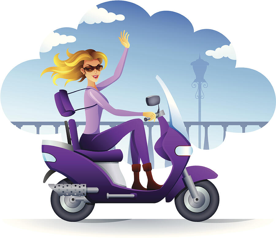 Beautiful girl riding a scooter Drawing by AlonzoDesign