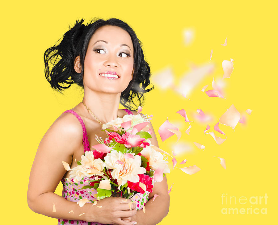 Beautiful girl with colourful bunch of flowers Photograph by Jorgo Photography