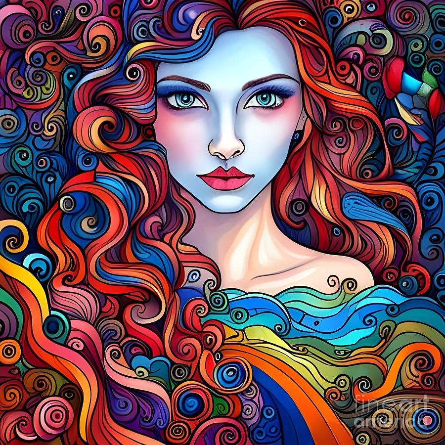 Beautiful girl with curly hair Painting by Karim Tahraoui - Fine Art ...