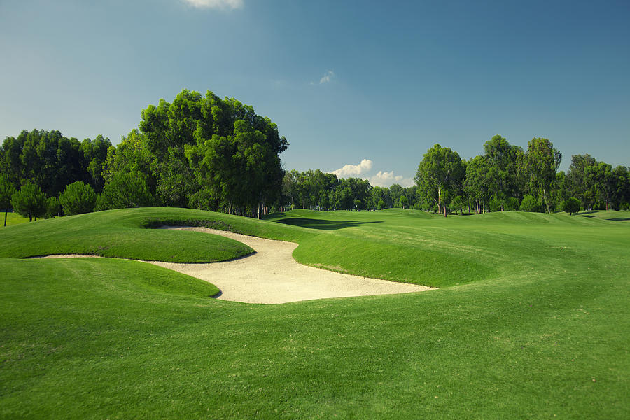 Beautiful golf course with sand trap Photograph by Logosstock