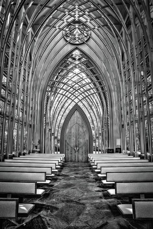 Beautiful Gothic - Mildred B Cooper Memorial Chapel - Black and White Photograph by Gregory Ballos