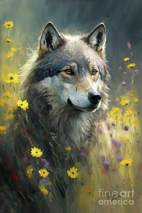 Beautiful Gray Wolf Painting by Tina LeCour