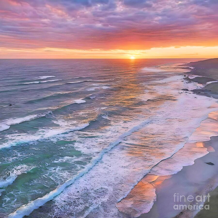 Beautiful Gulf Sunset Waves Rippling Ashore Photograph by Charlene Adler