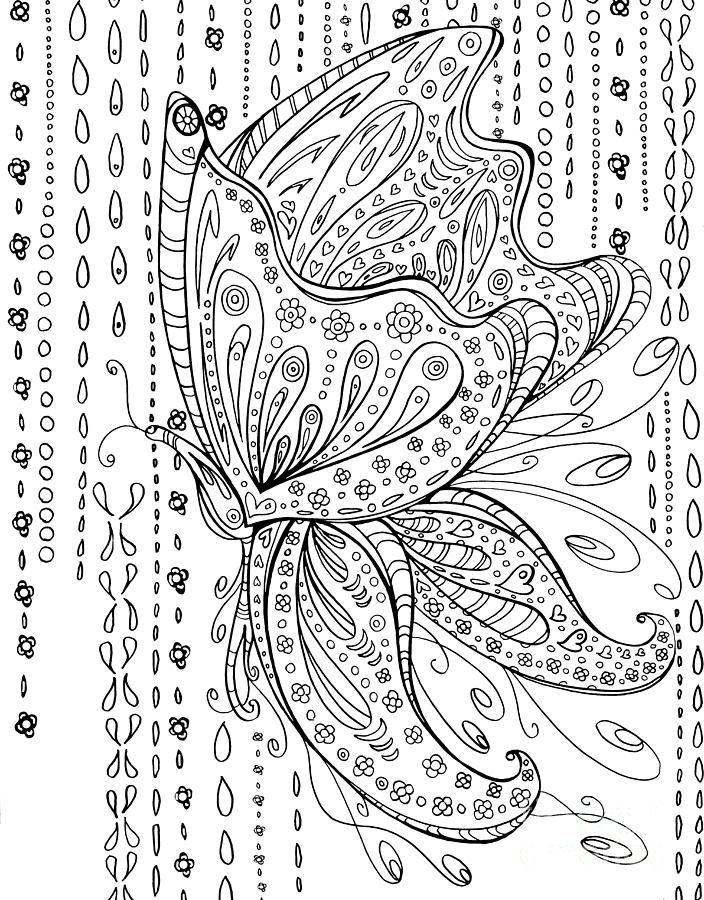 Beautiful Hand Drawn Butterfly Black And White Coloring Page By Meganaroon Painting