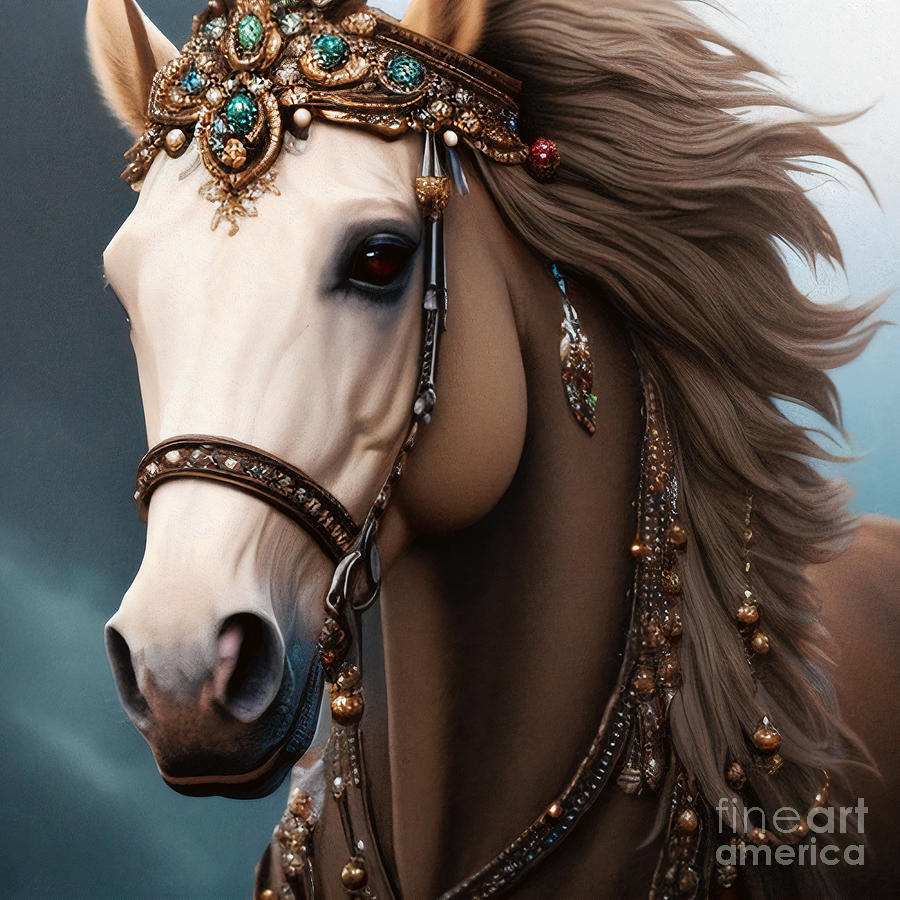 Bedazzled Mixed Media - Beautiful Horse Encrusted With Gems, Realistic Art Style, No 01 by Mounir Khalfouf