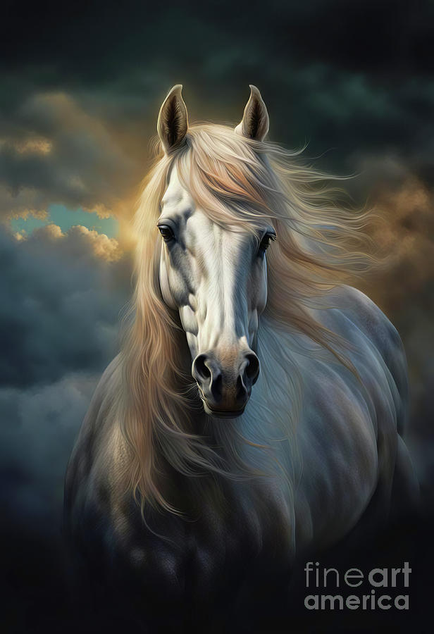 Beautiful Horse Long Mane Windswept Mixed Media by Stephanie Laird