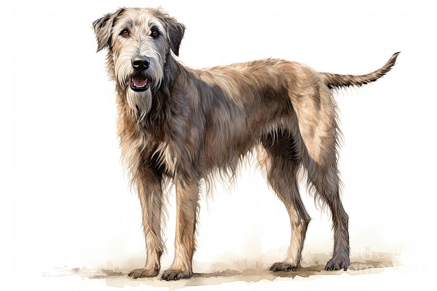 Beautiful Irish Wolfhound dog standing. Watercolour illustration on white background. Digital Art by Jane Rix
