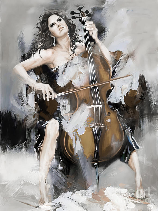 Beautiful lady playing the violin 00p Painting by Gull G