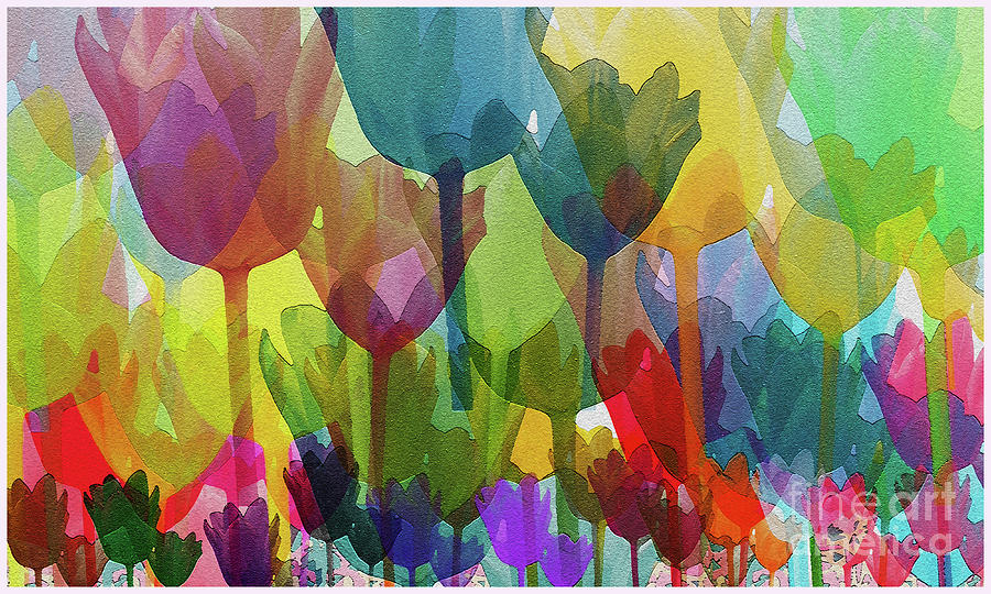Tulip Painting - Beautiful luminescent multicolored tulips by Luminosity