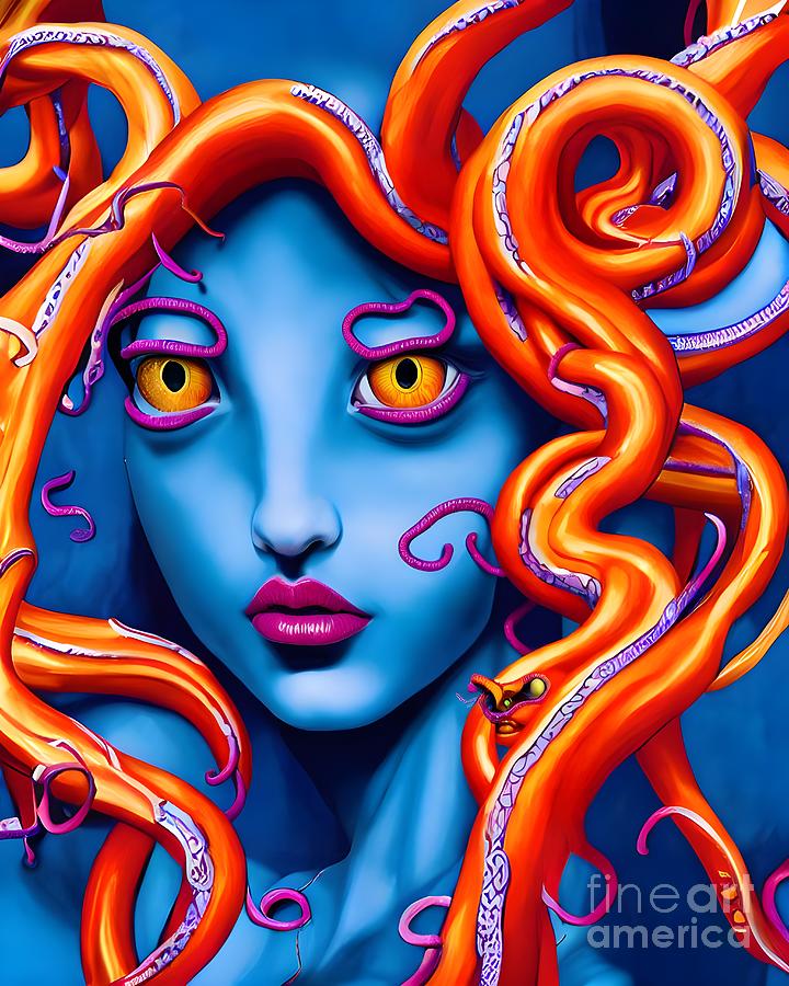 Beautiful Medusa with orange eyes Digital Art by Karolina Perlinska ...