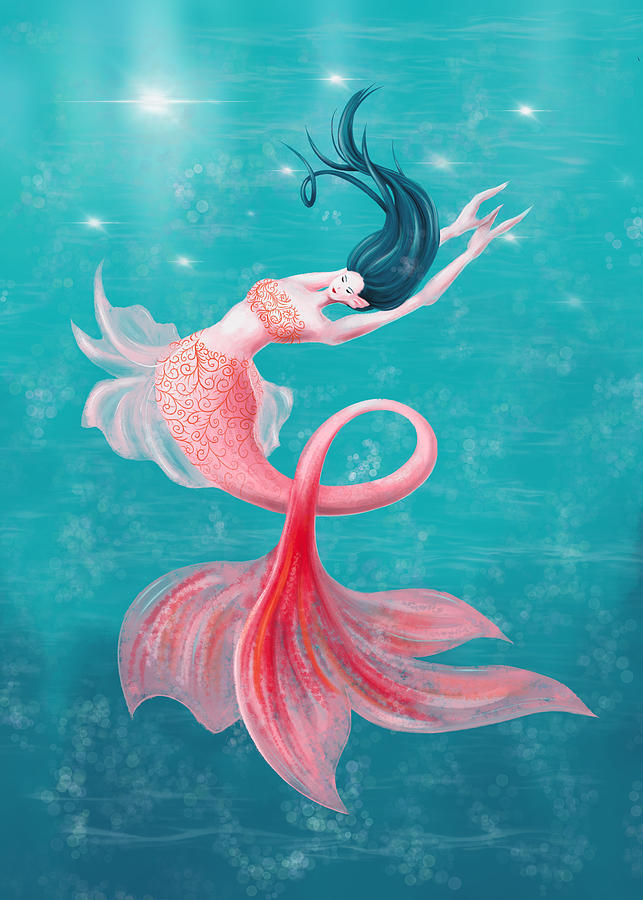 Beautiful Mermaid In Pink And Blue Digital Art by Boriana Giormova