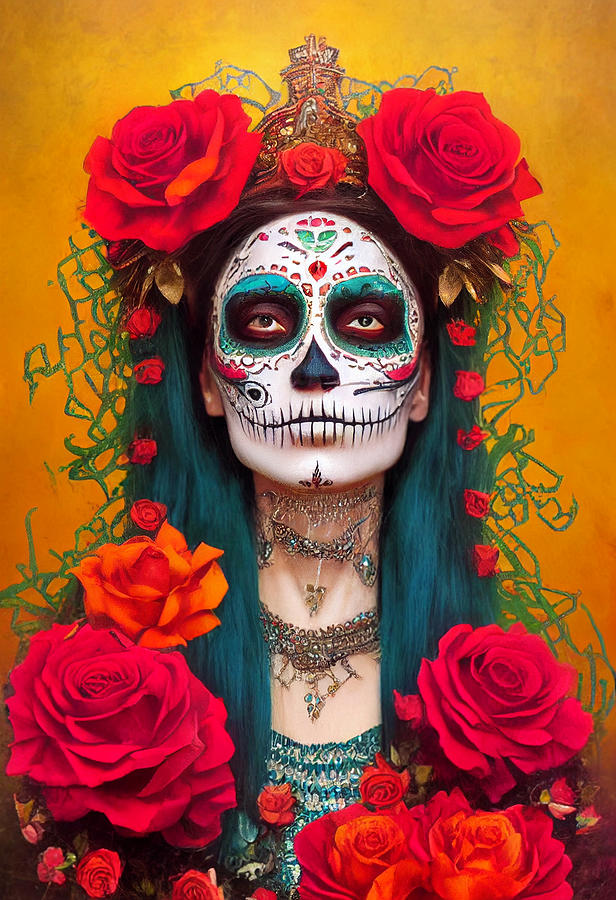 Beautiful  Mexican  Queen  Dia  De  Los  Muertos  Makeup  B65742af  148b  451f  8edd  C6bfbcbe61e7 Painting by MotionAge Designs