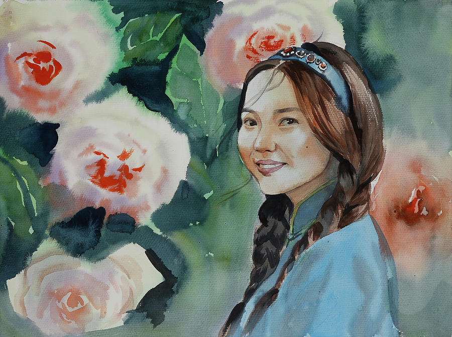 Beautiful Mongolian Woman Painting by Munkhzul Bundgaa