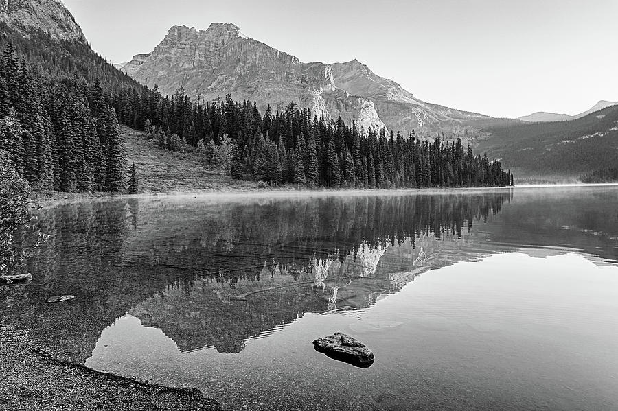 Beautiful Morning on Emerald Lake Yoho National Park British Columbia Canada Black and White Photograph by Toby McGuire