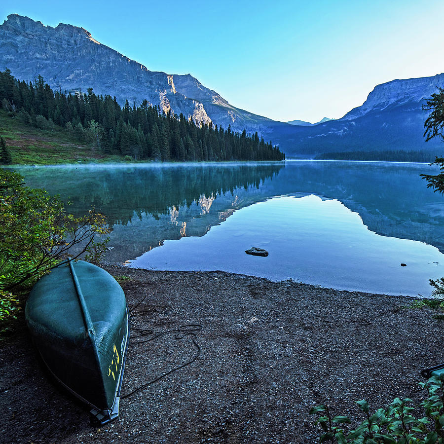 Beautiful Morning on Emerald Lake Yoho National Park British Columbia Canada Canoe Square Photograph by Toby McGuire