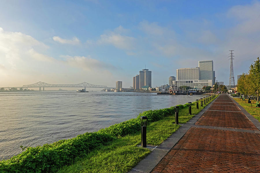 Beautiful Morning Walk on the Mississippi River Waterfront in New Orleans Louisiana Photograph by Toby McGuire