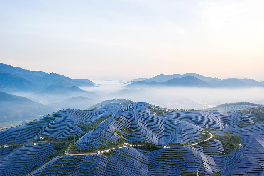 Beautiful mountain solar power station in the morning Photograph by Zhihao