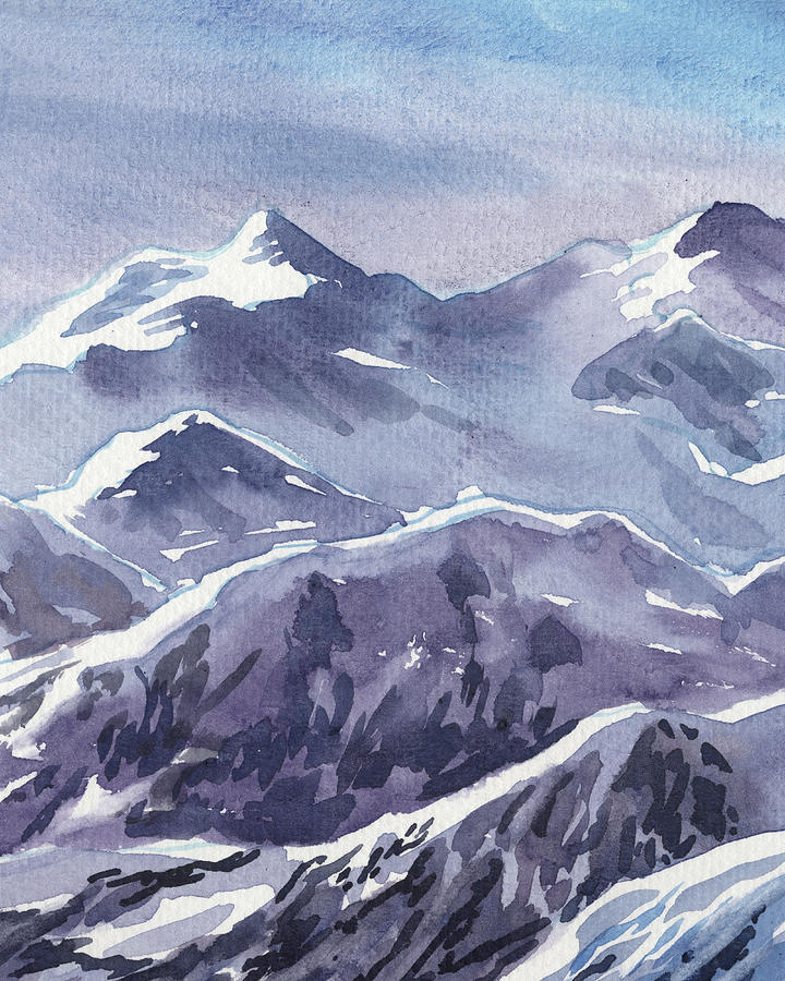 Beautiful Mountains Watercolor Landscape Of The North  Painting by Irina Sztukowski